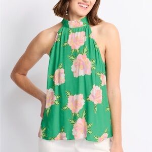 Cece Peony Blooms Green Halter Top Blouse Womens XL - Floral Print - NWT